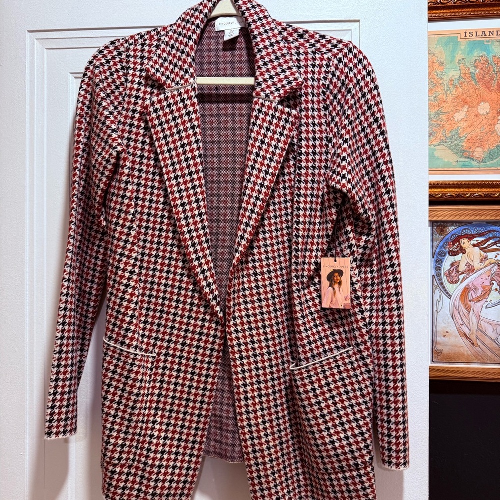 Sincerely Jules Red and Black Houndstooth Blazer